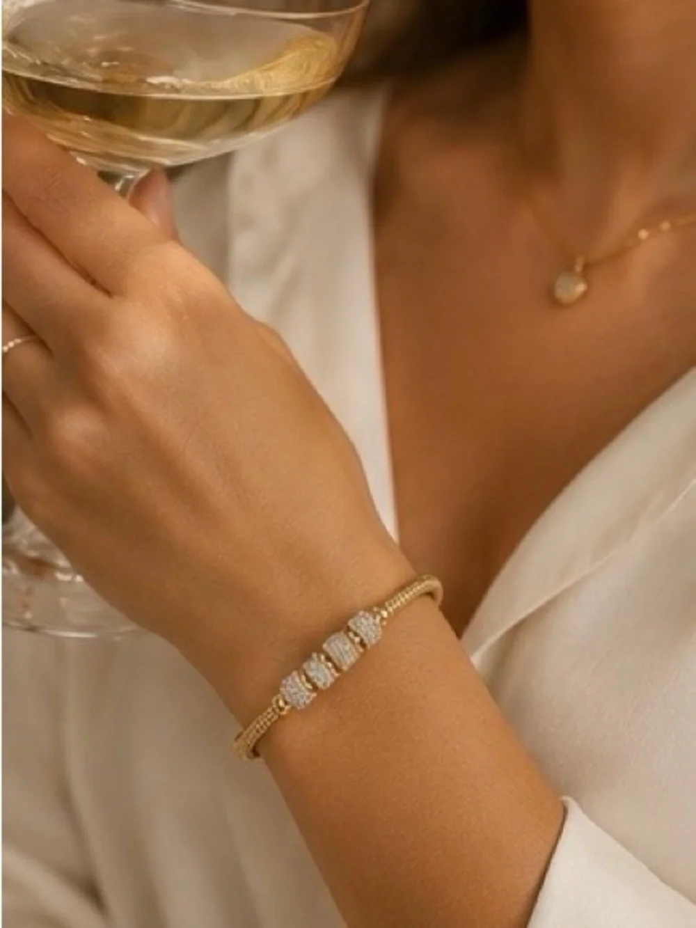 Elegant Gold Pave Bead Bangle Bracelet